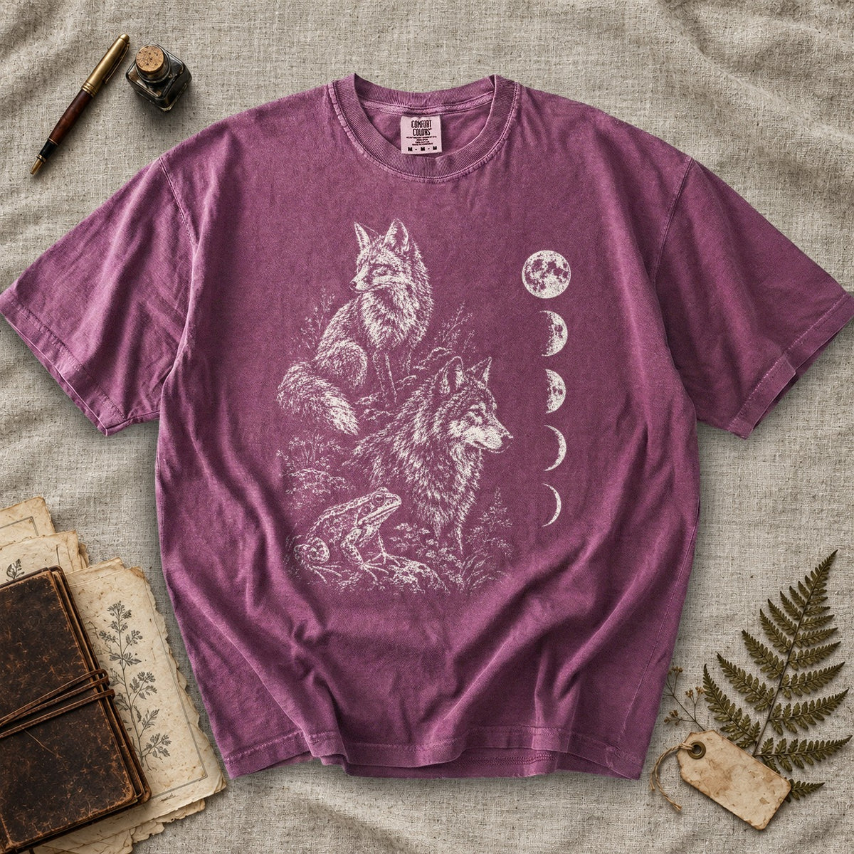 Fox Wolf and Frog Moon Phases T-Shirt
