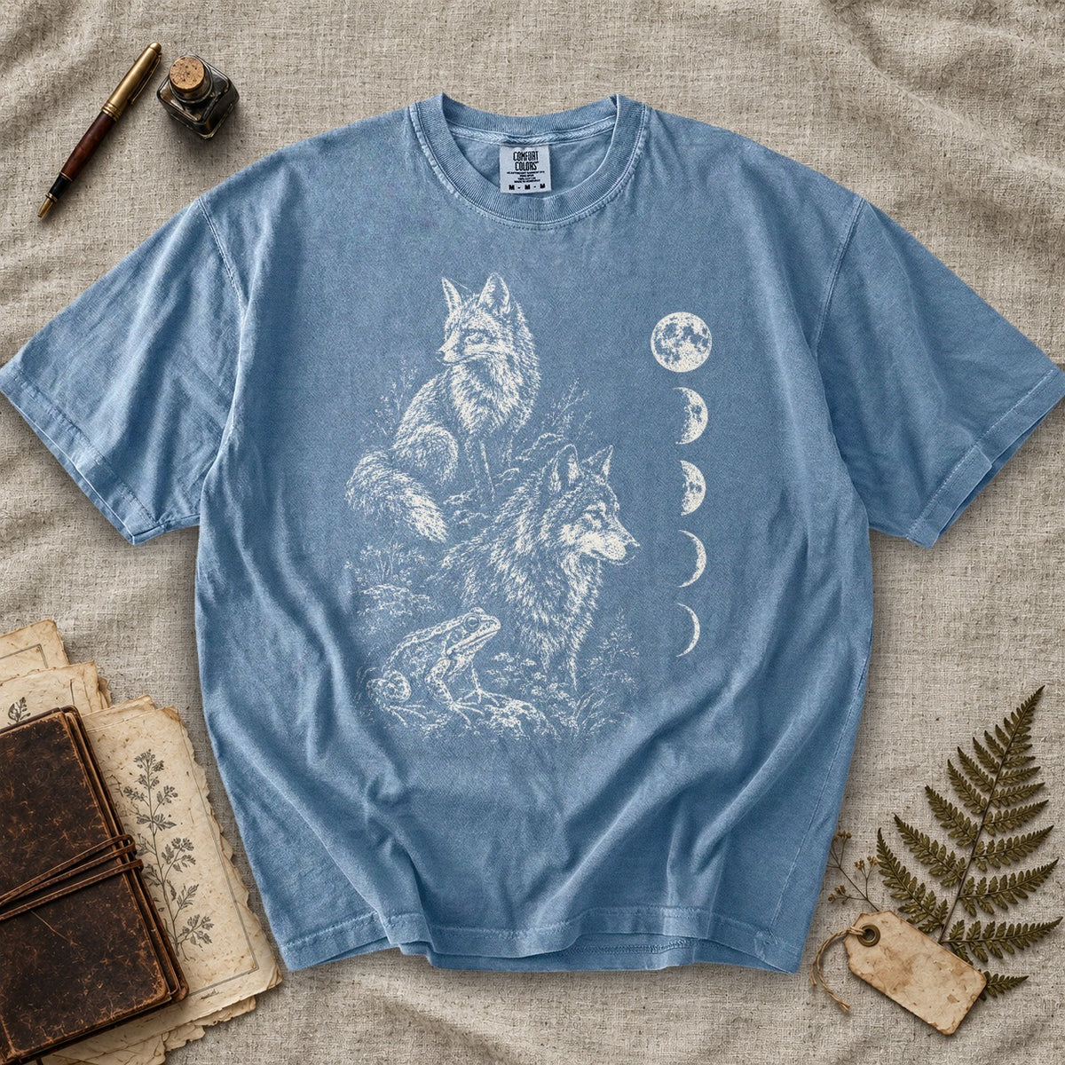 Fox Wolf and Frog Moon Phases T-Shirt