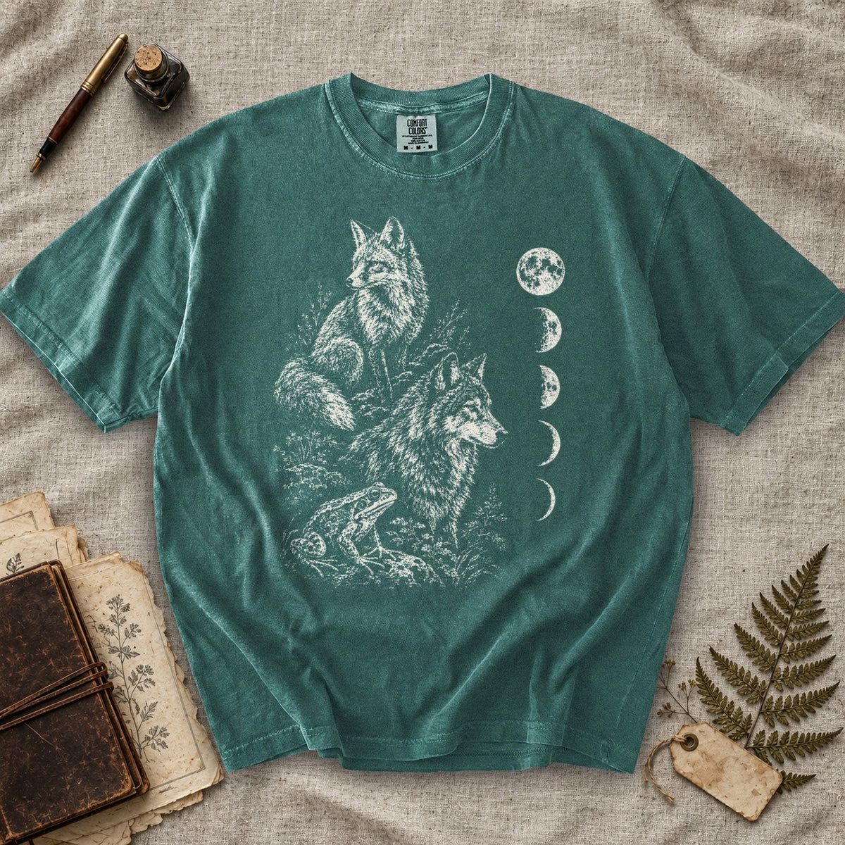 Fox Wolf and Frog Moon Phases T-Shirt