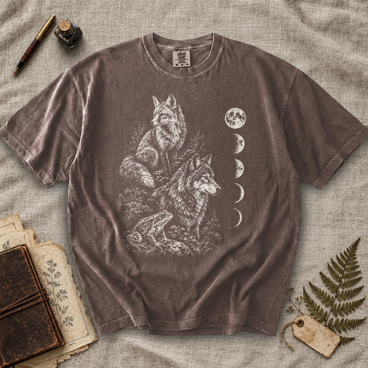 Fox Wolf and Frog Moon Phases T-Shirt