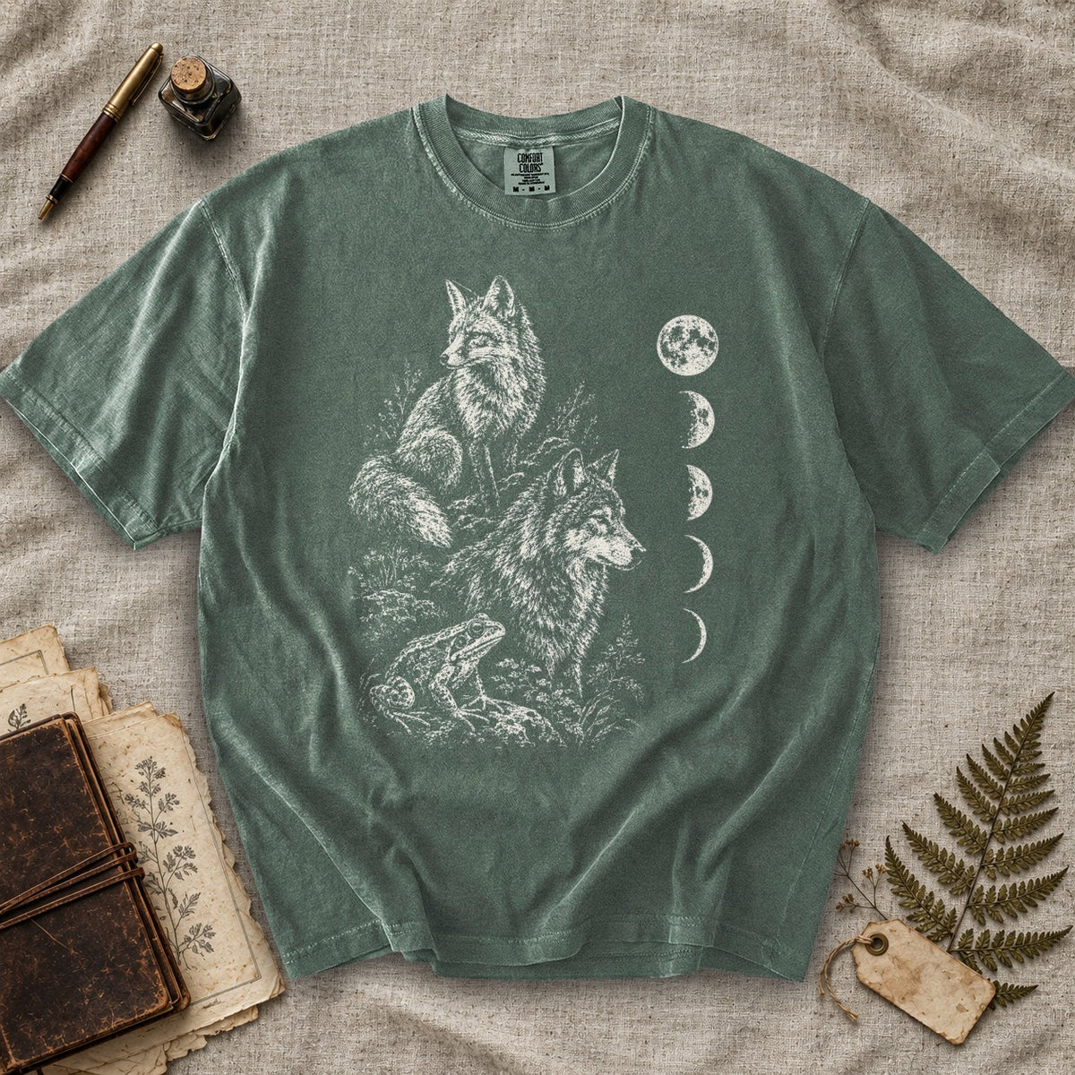 Fox Wolf and Frog Moon Phases T-Shirt