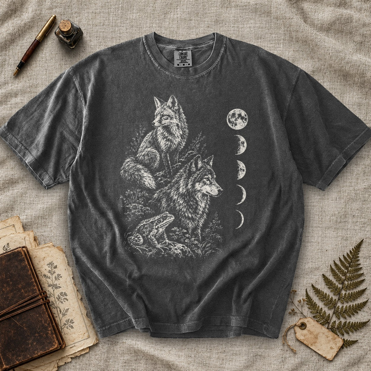 Fox Wolf and Frog Moon Phases T-Shirt