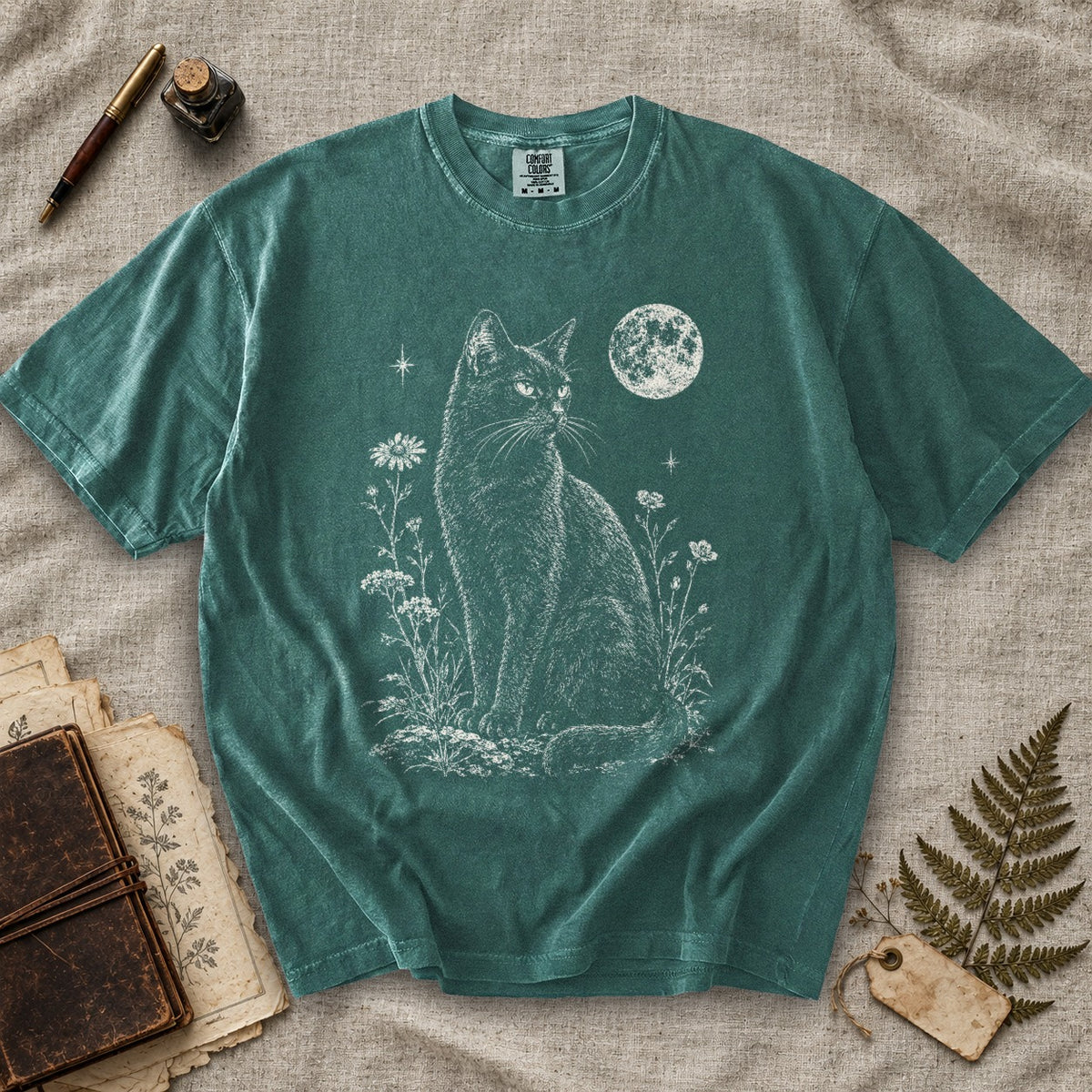 Black Cat and Wildflowers T-Shirt