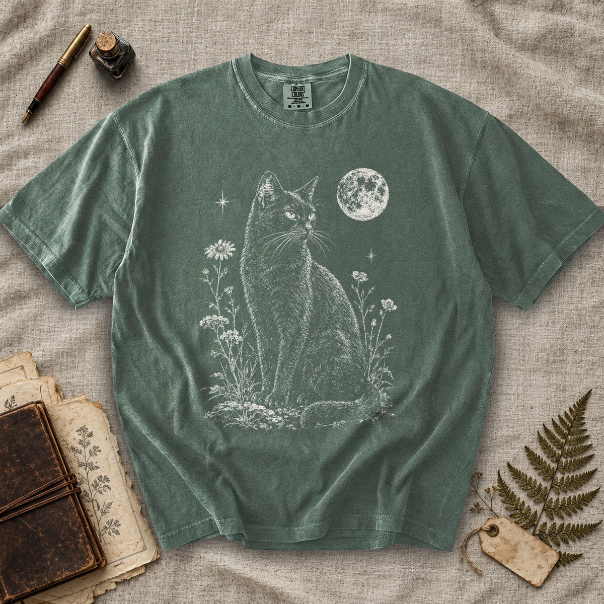 Black Cat and Wildflowers T-Shirt