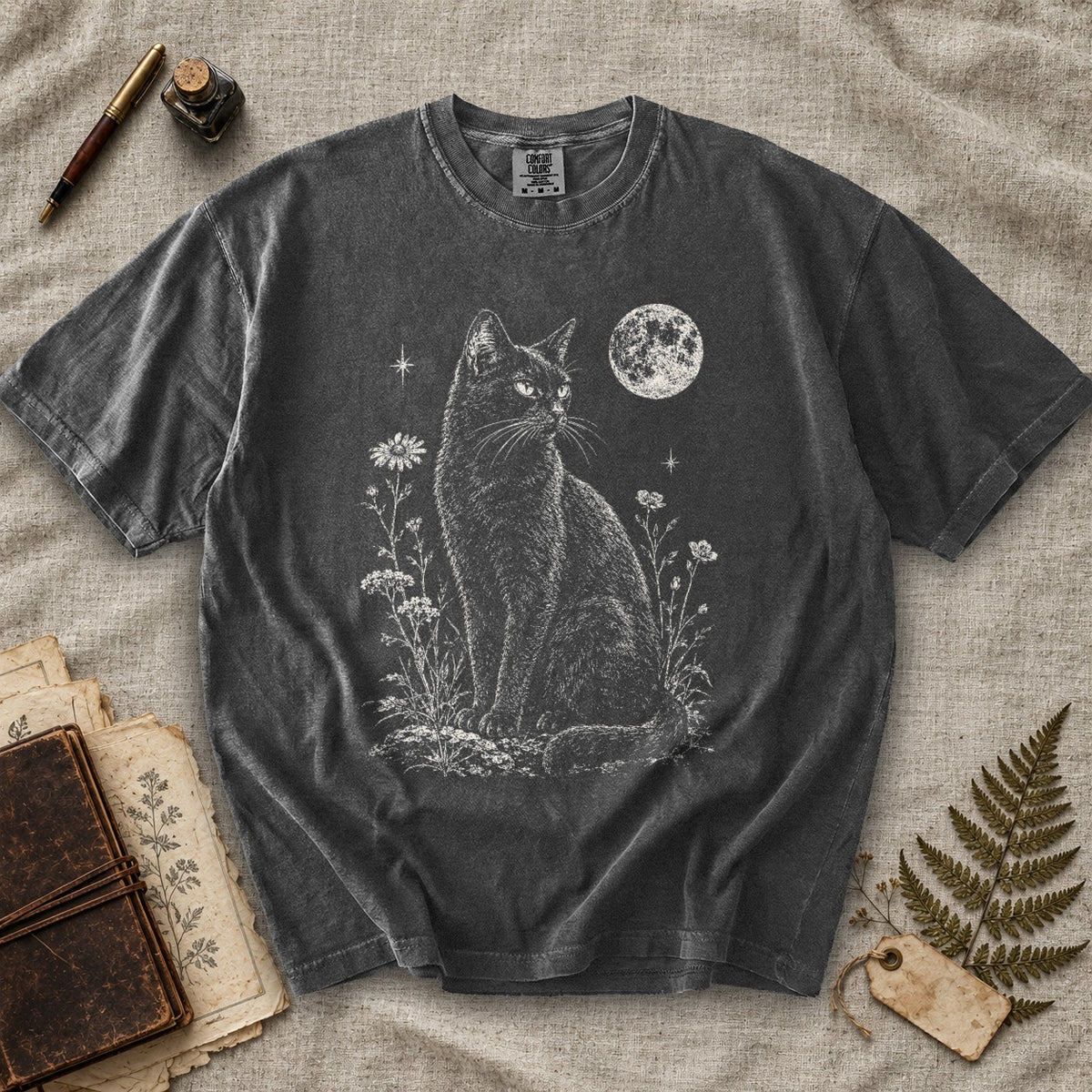 Black Cat and Wildflowers T-Shirt