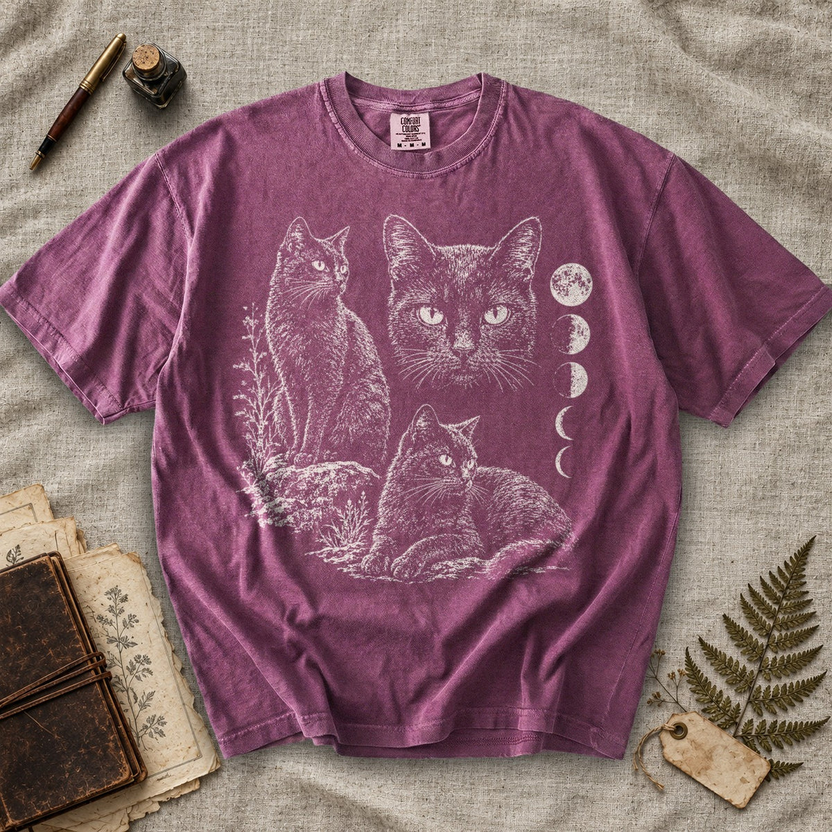 Black Cat Moon Phases Portrait T-Shirt