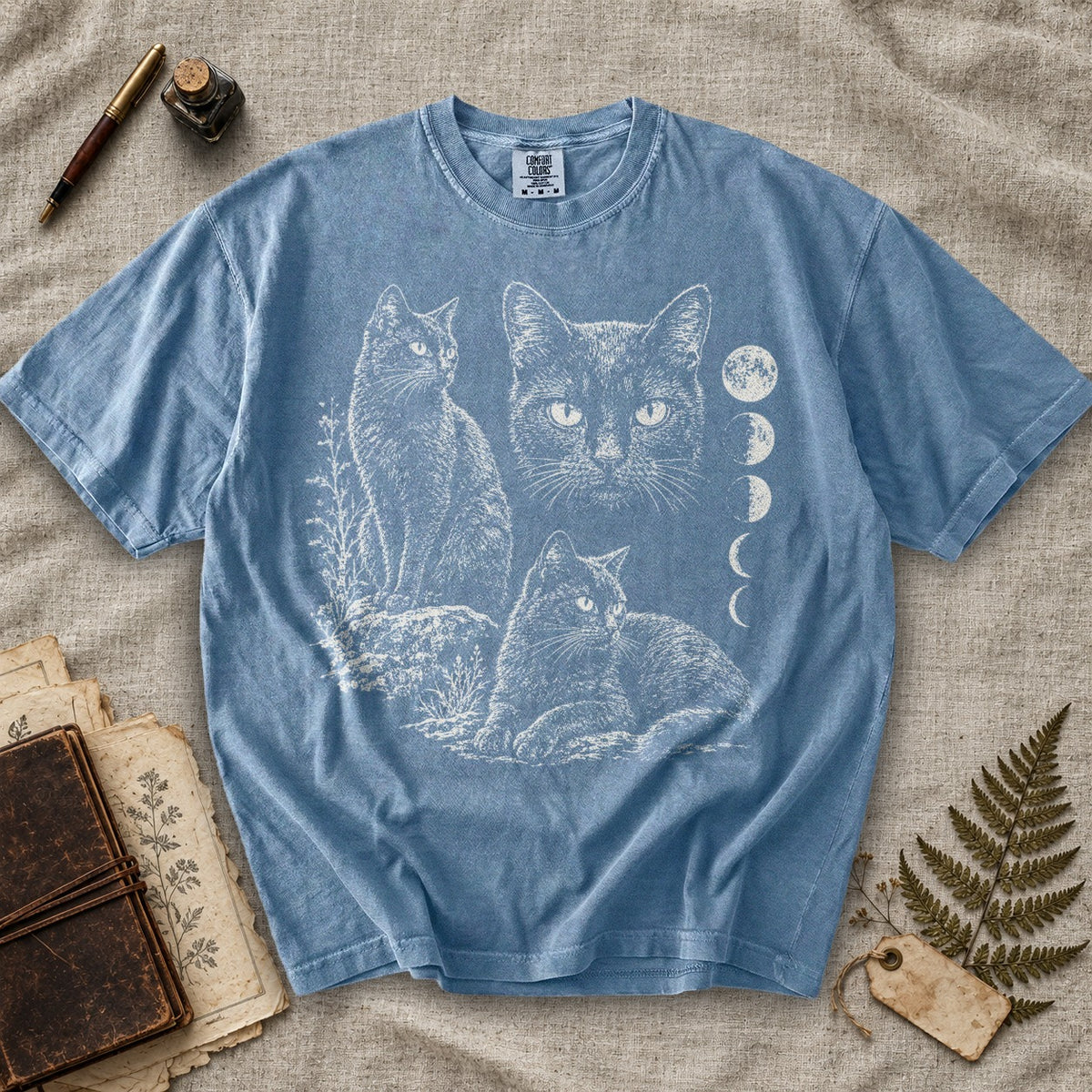 Black Cat Moon Phases Portrait T-Shirt