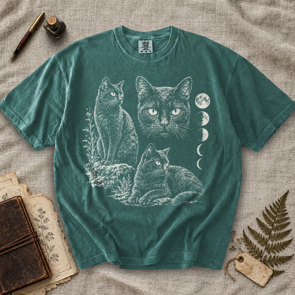 Black Cat Moon Phases Portrait T-Shirt