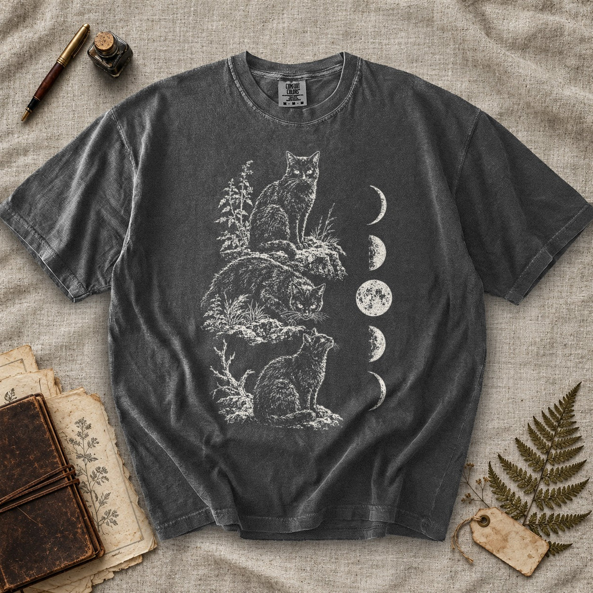 Black Cat Moon Phases Trio T-Shirt