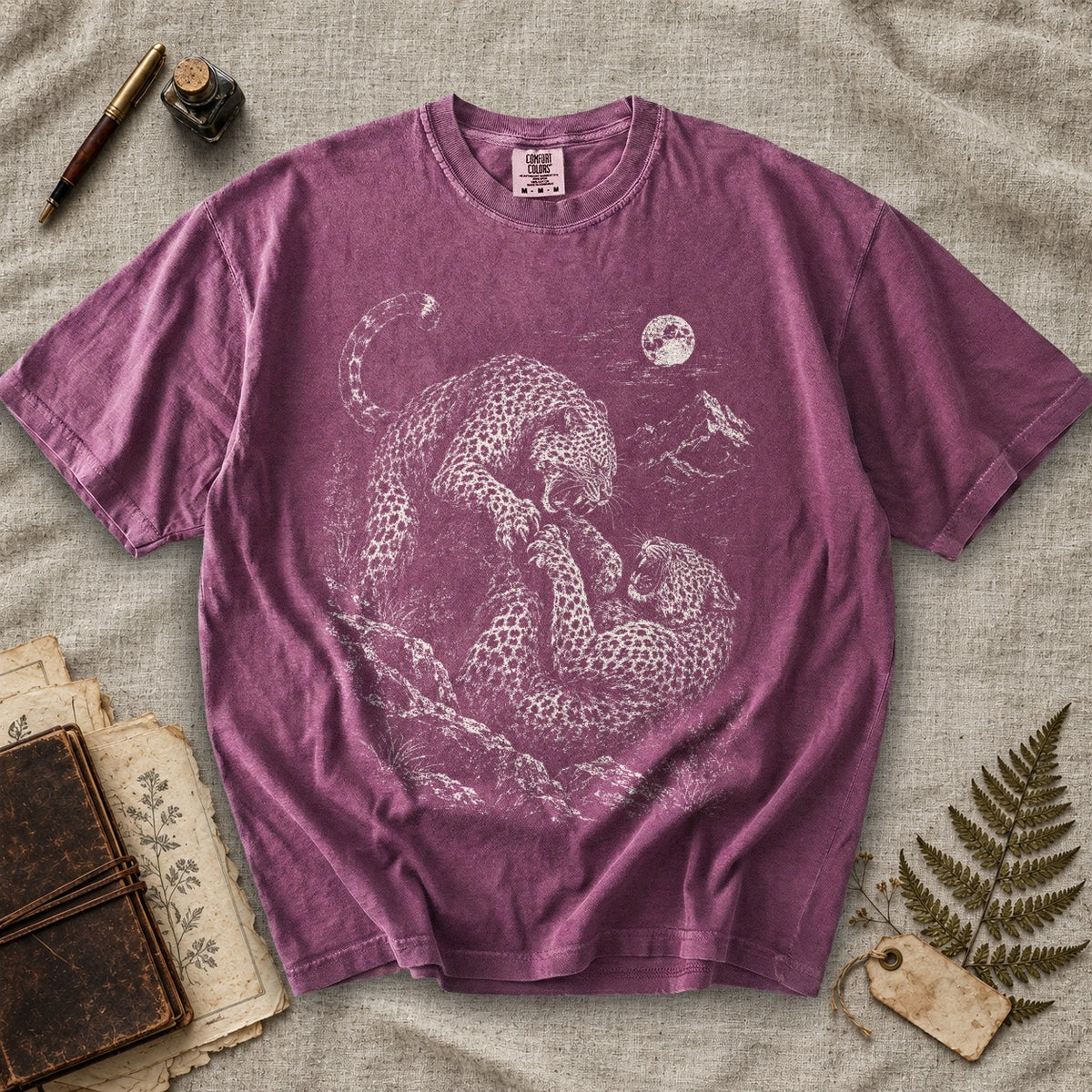 Fighting Leopards Moon T-Shirt