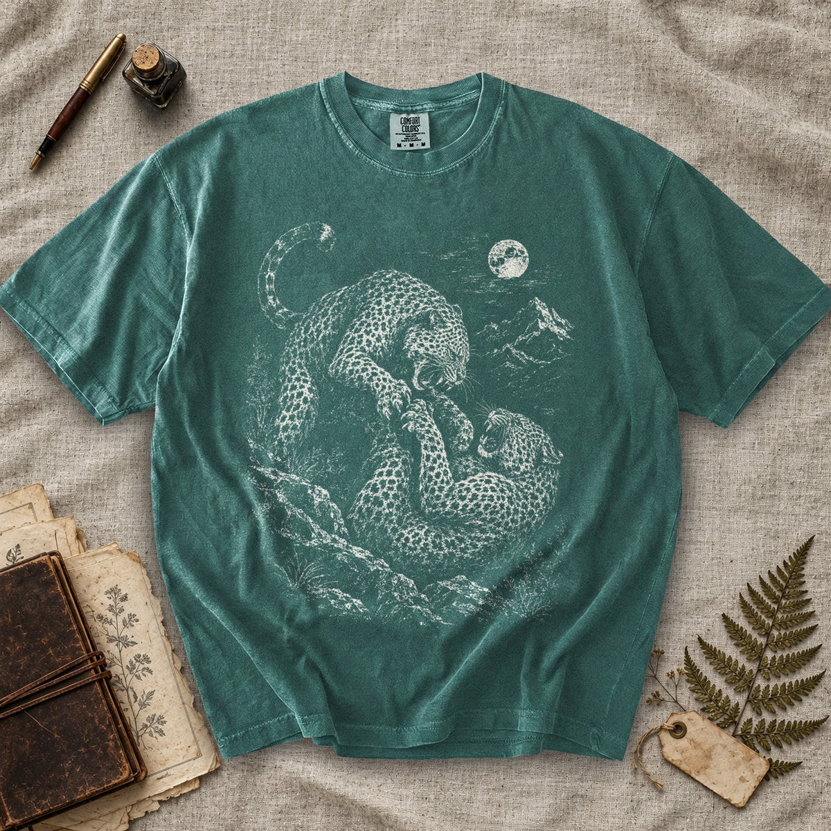 Fighting Leopards Moon T-Shirt