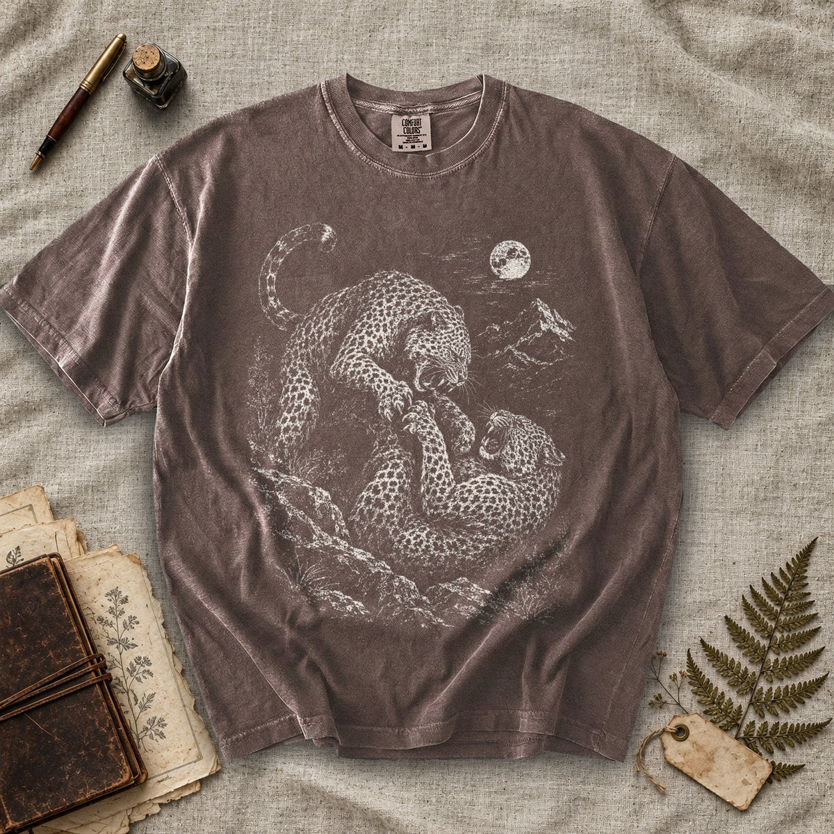 Fighting Leopards Moon T-Shirt
