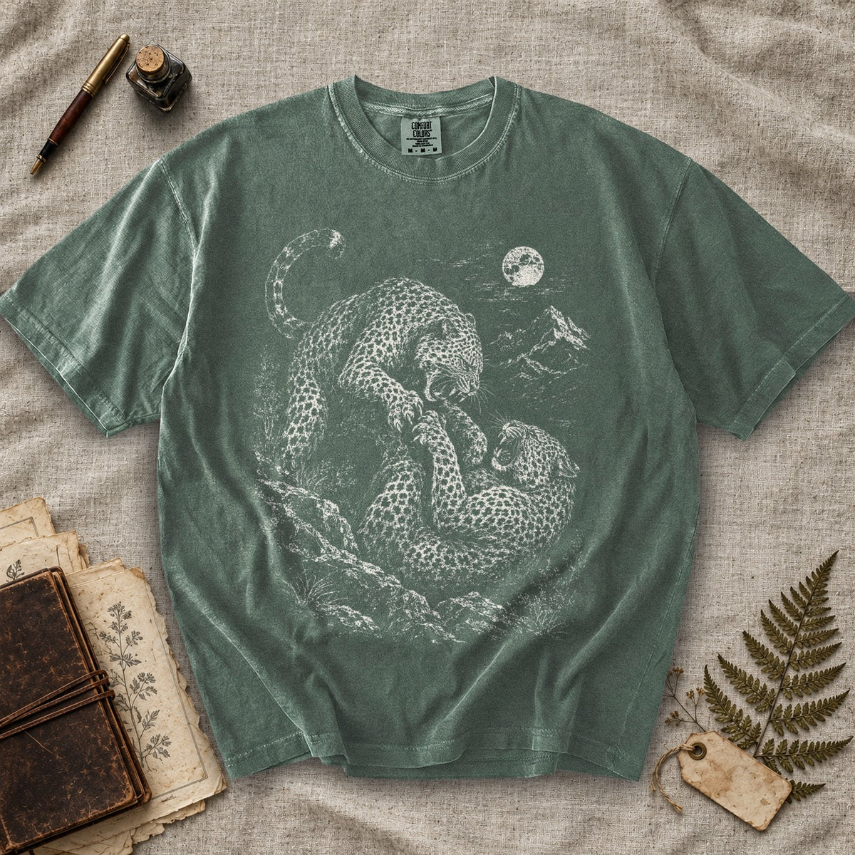 Fighting Leopards Moon T-Shirt