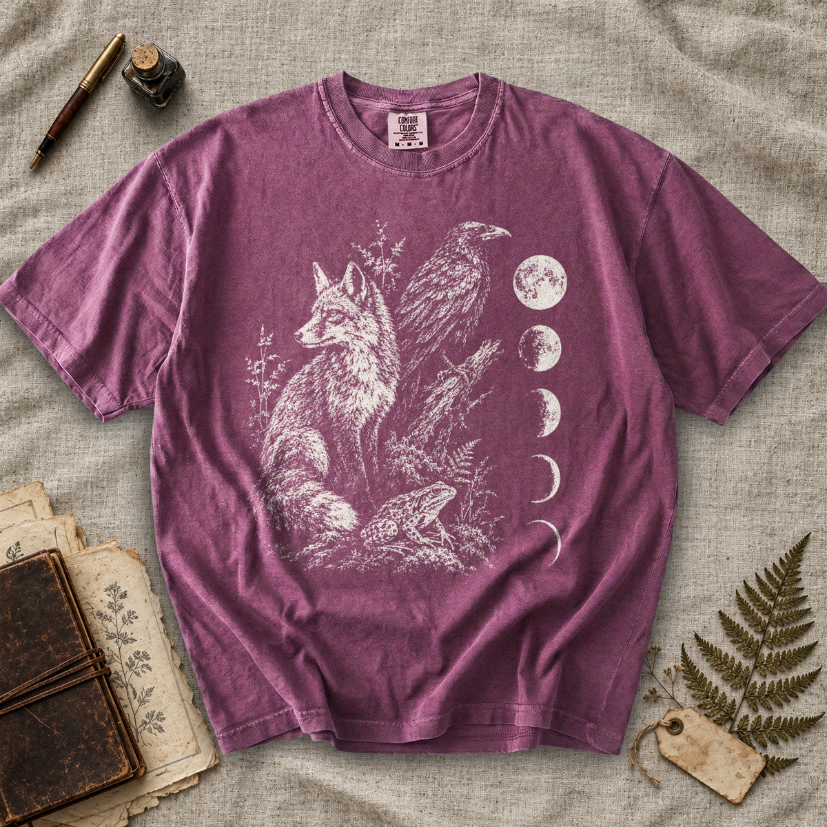 Fox Raven and Frog Moon Phases T-Shirt