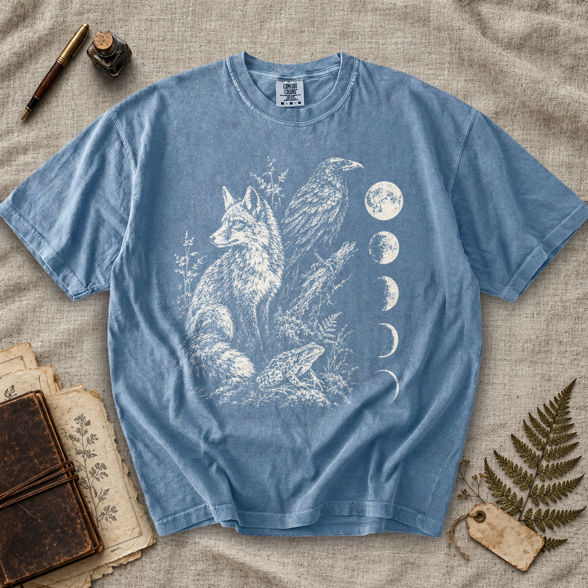 Fox Raven and Frog Moon Phases T-Shirt