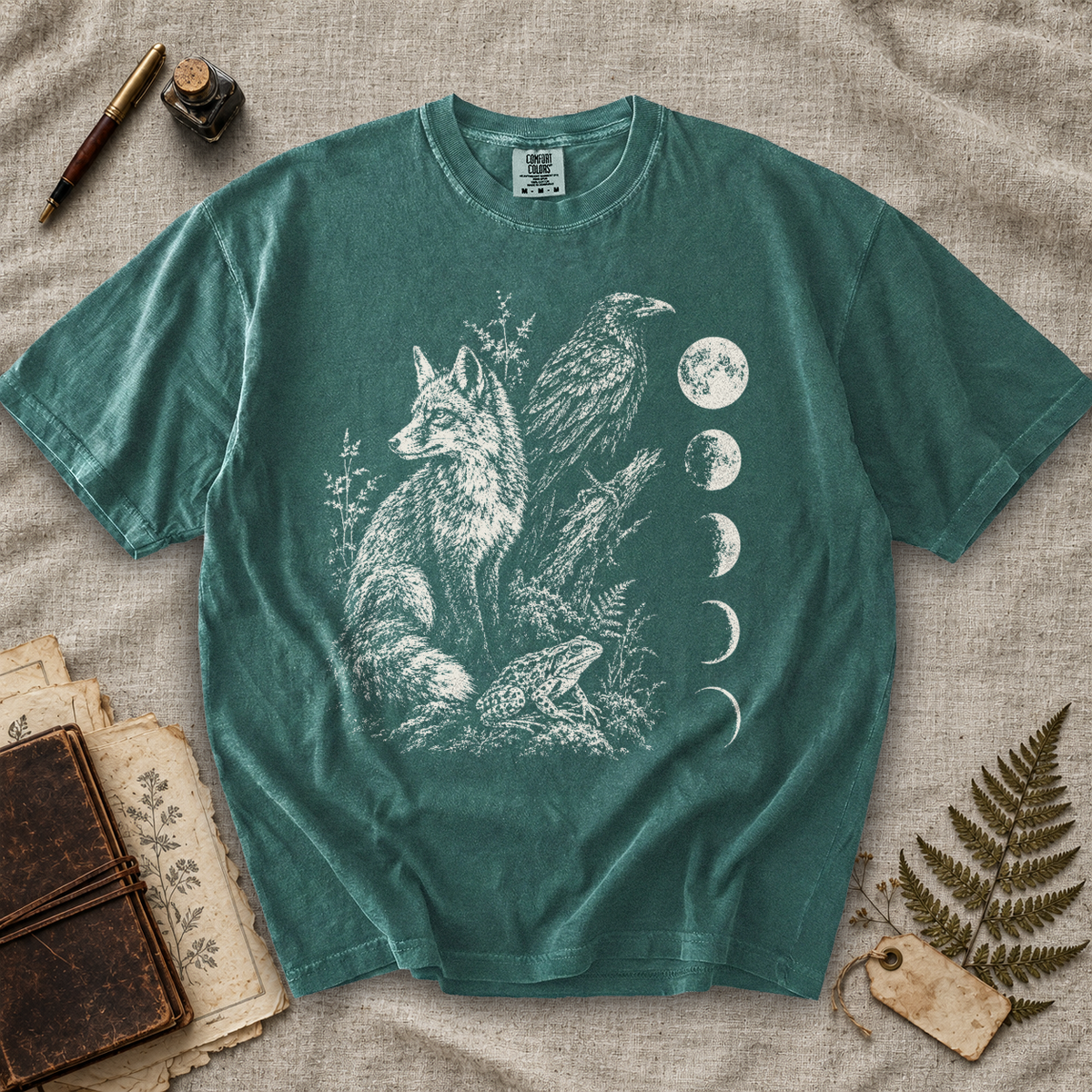 Fox Raven and Frog Moon Phases T-Shirt