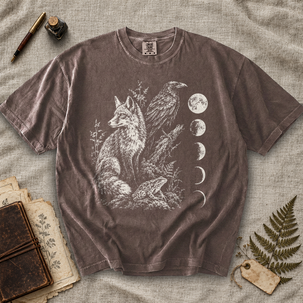 Fox Raven and Frog Moon Phases T-Shirt