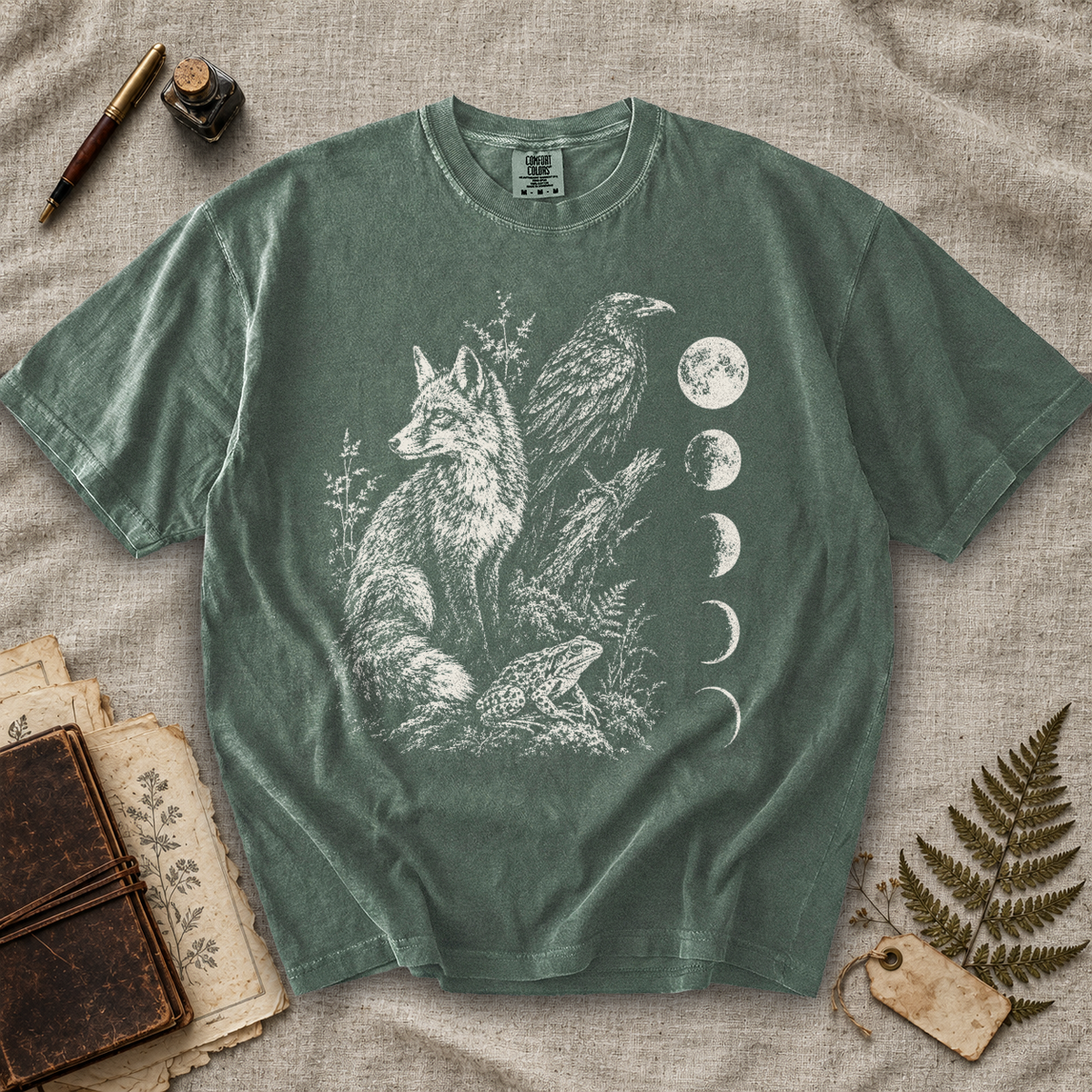 Fox Raven and Frog Moon Phases T-Shirt