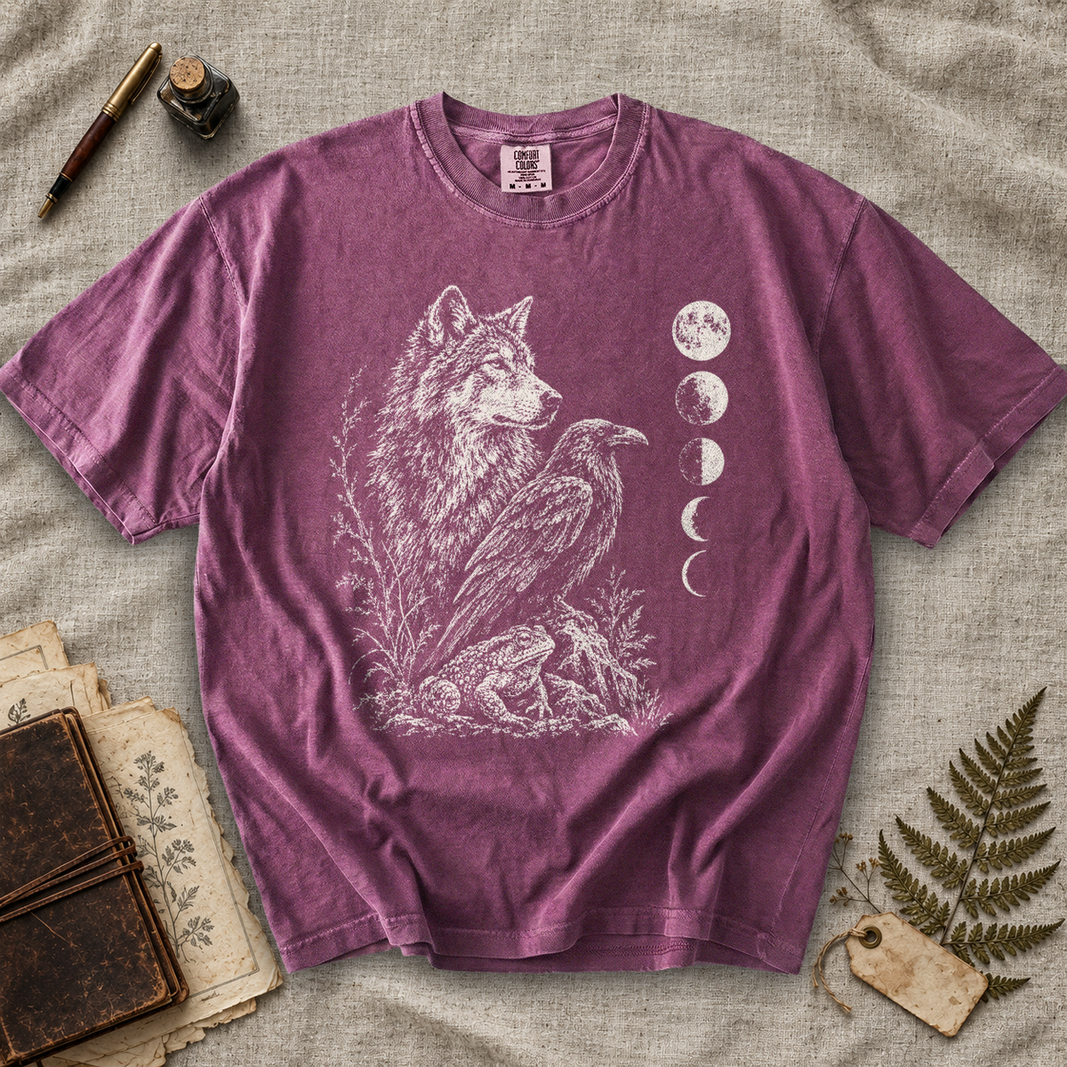 Wolf Raven and Toad Moon Phases T-Shirt