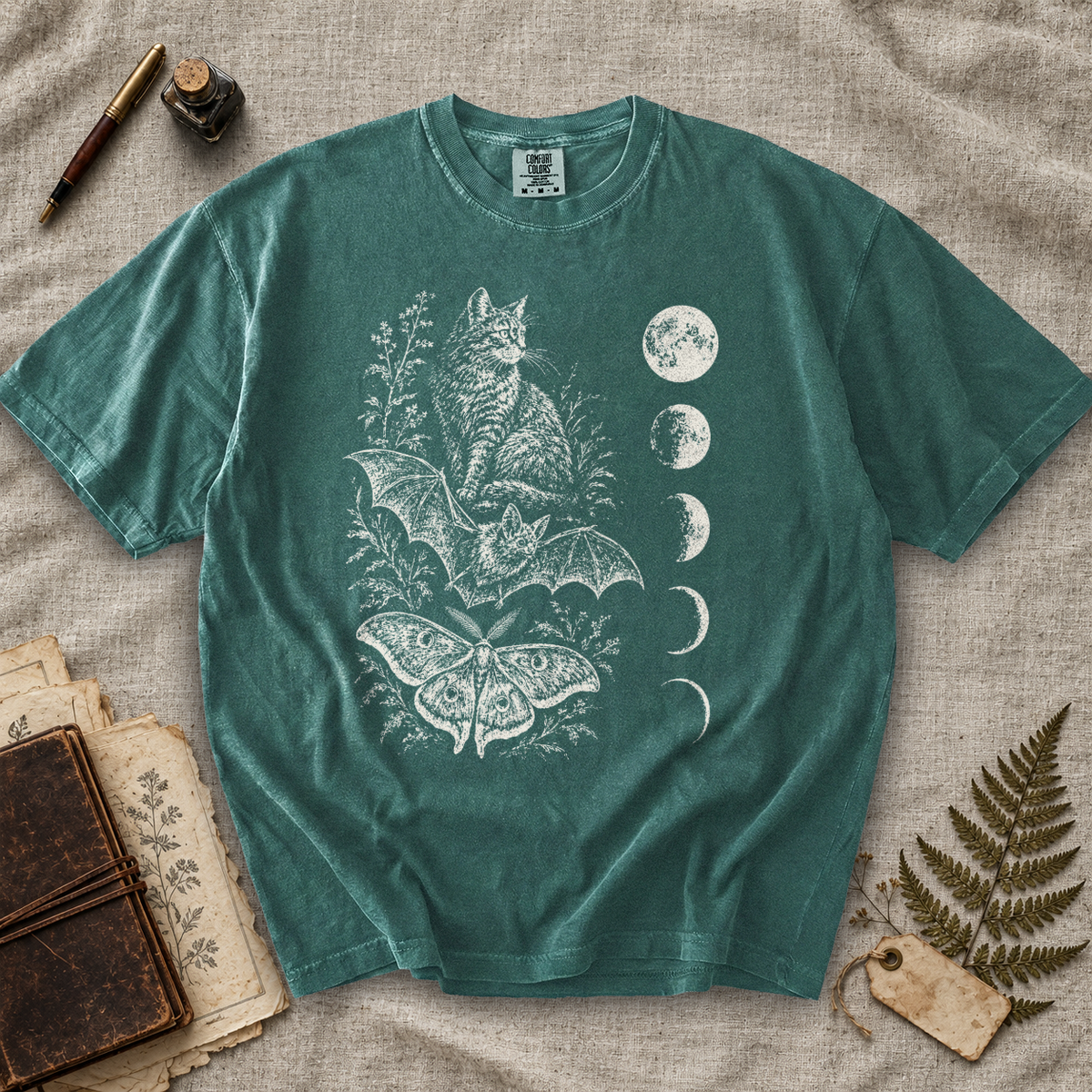 Cat Bat and Moth Moon Phases T-Shirt