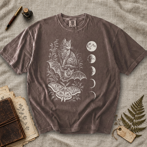 Cat Bat and Moth Moon Phases T-Shirt