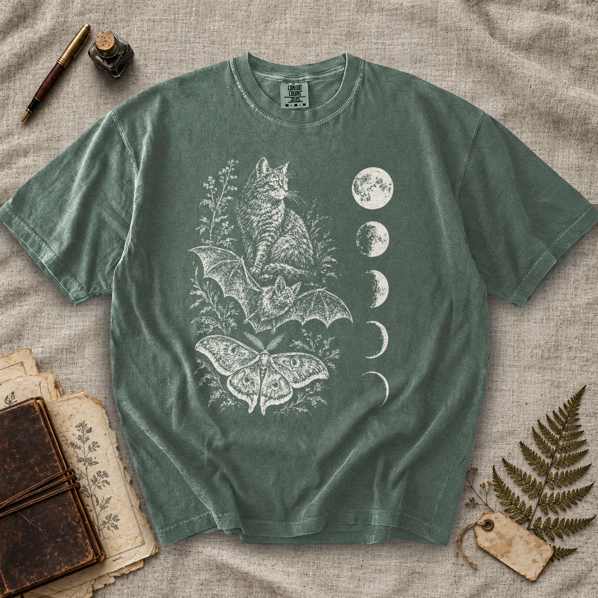 Cat Bat and Moth Moon Phases T-Shirt